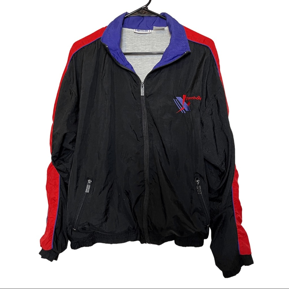 90s Vintage Reebok Black Red Purple Zip Up Jumper